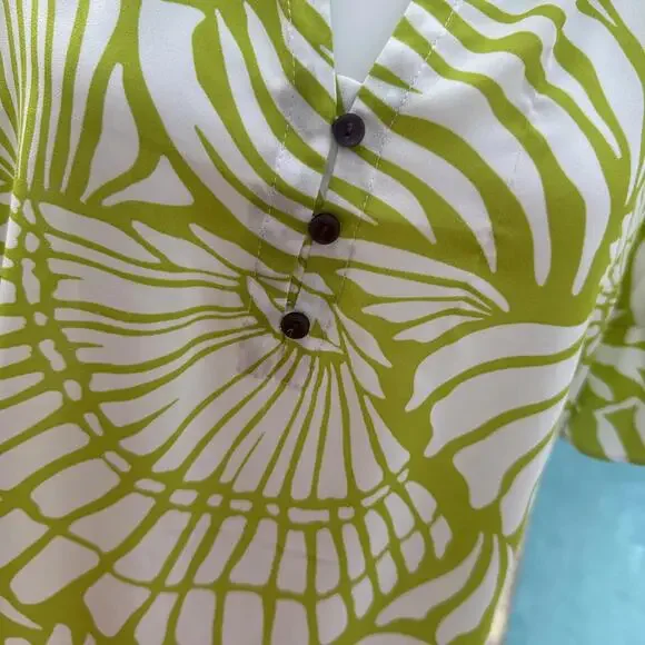 Cynthia Rowley Lime Green White Abstract Sea Shell Short Sleeve Top Blouse 2X - Picture 2 of 8
